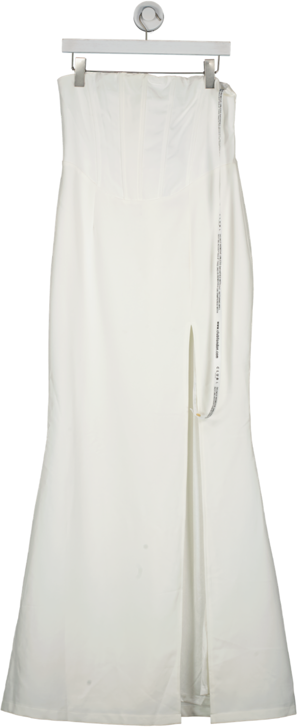 Club L White Bandeau Corset Thigh Split Maxi Dress UK 12