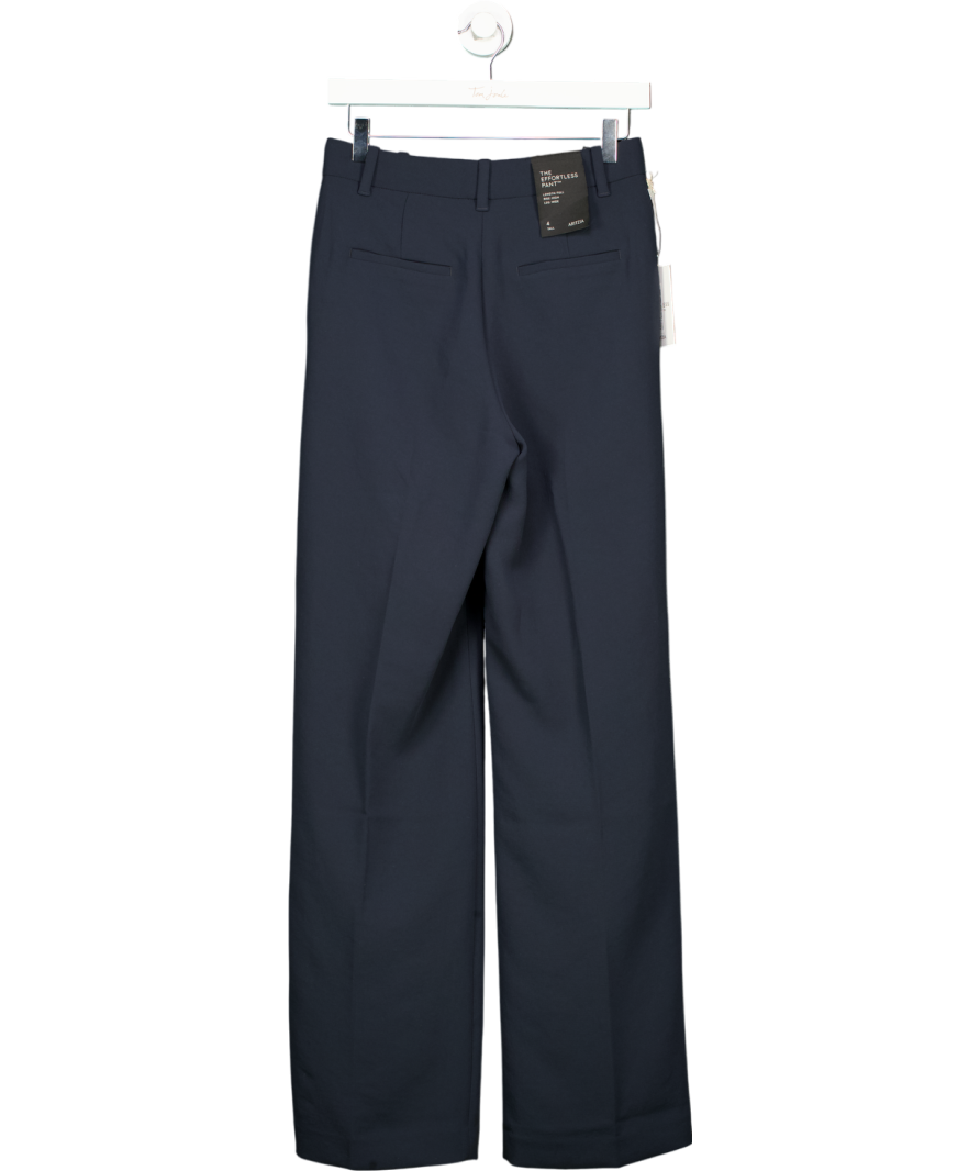 ARITZIA Navy Blue Crepe High-waisted, Wide-leg "the Effortless" Trousers UK 8 TALL