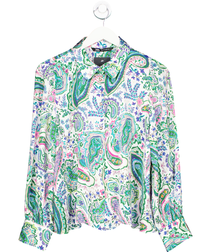 ZARA Green Paisley Satin Blouse UK XL