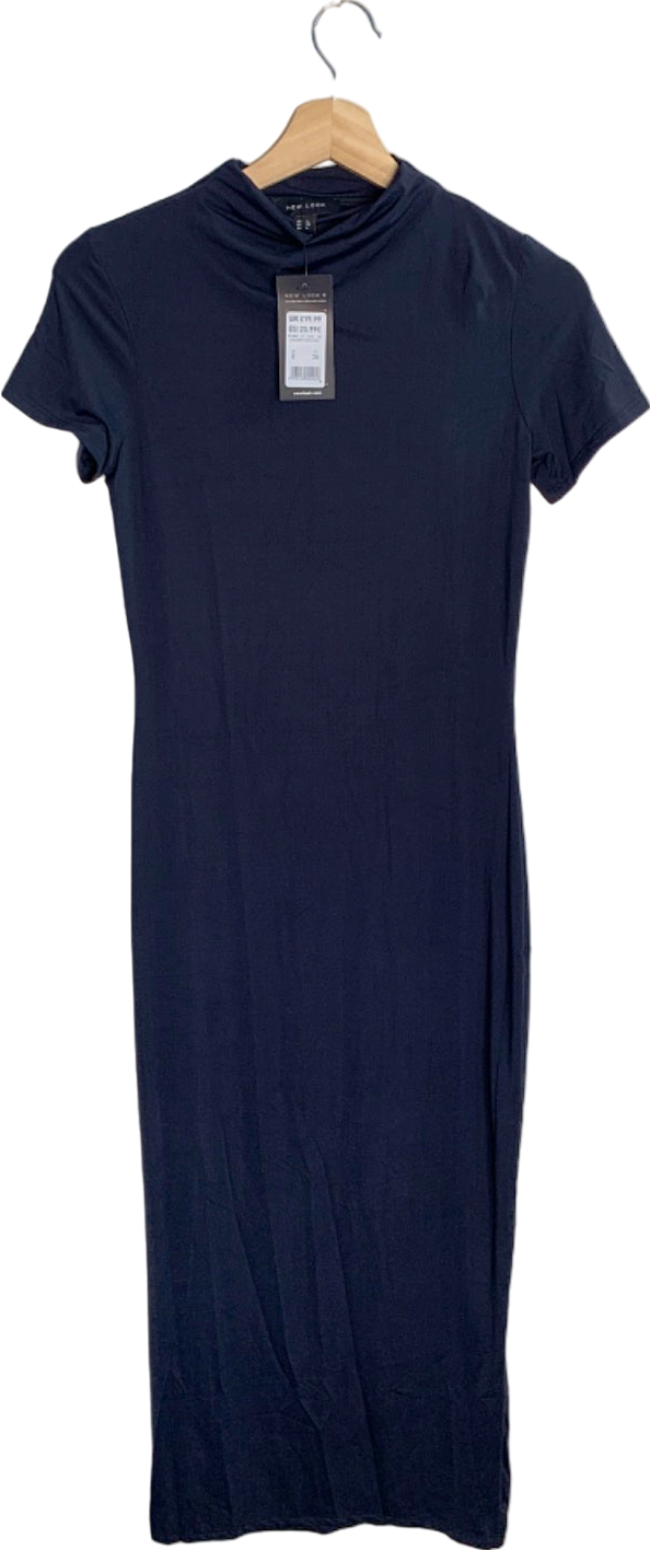 New Look Navy Blue Slinky Turtle Neck Dress UK 8