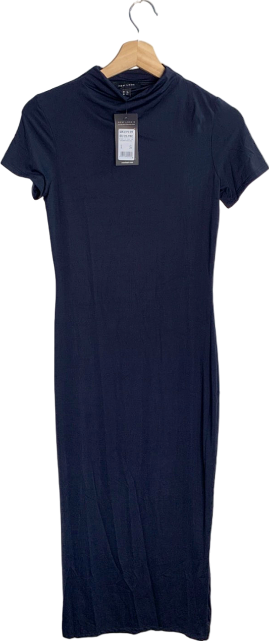 New Look Navy Blue Slinky Turtle Neck Dress UK 8