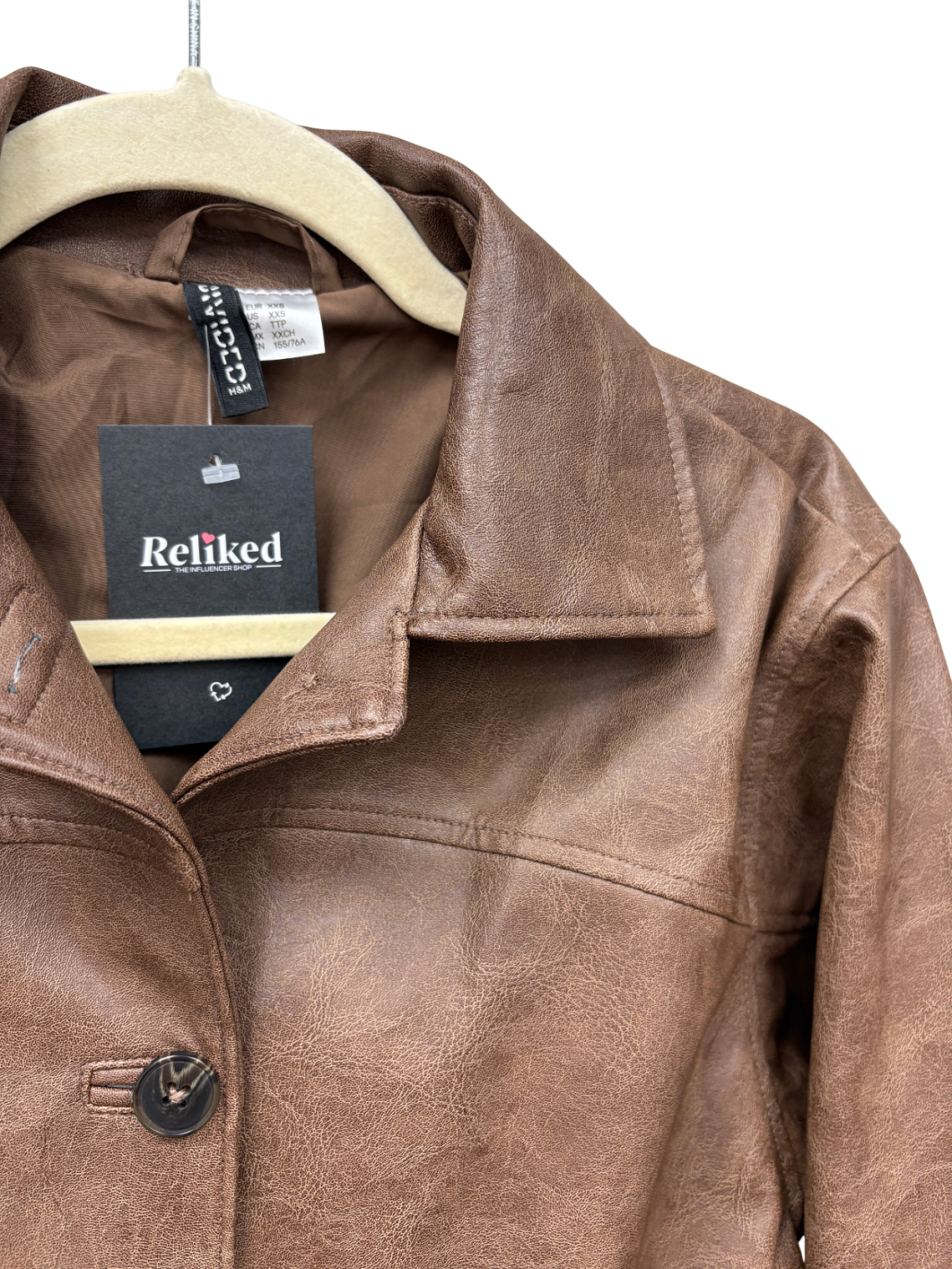 H&M Brown faux leather Collared Jacket UK XXS