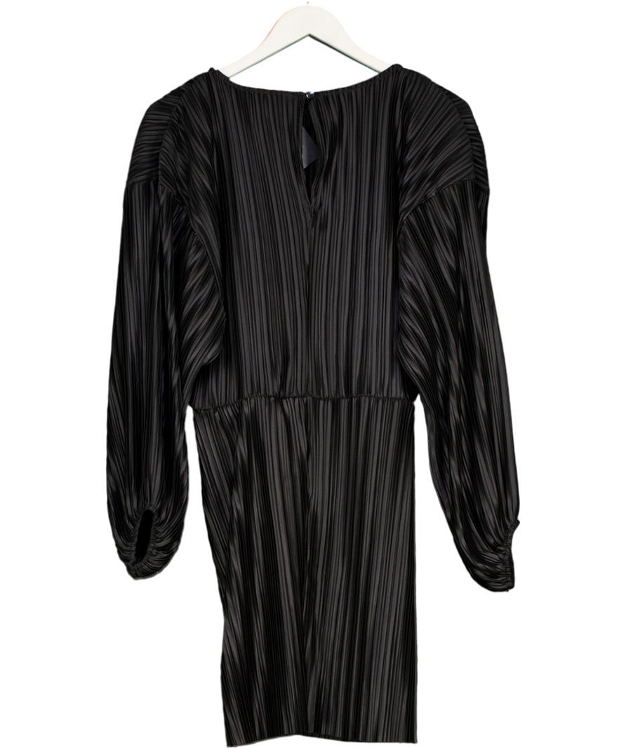 ASOS Design Plisse Blouson Sleeve And Waist Mini Dress In Black UK 16