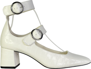 ASOS White Sasha Double Buckle Strap Mid Block Heel Shoes UK 5 EU 38