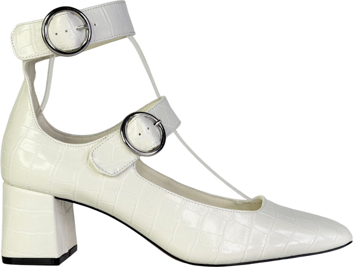 ASOS White Sasha Double Buckle Strap Mid Block Heel Shoes UK 5 EU 38 👠