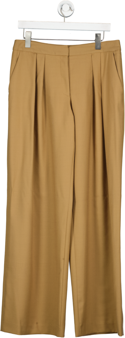 Karen Millen Brown Premium Wool Flannel Pleat Detail Pants UK 12