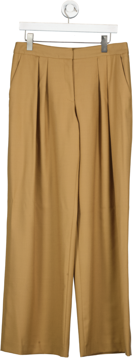 Karen Millen Brown Premium Wool Flannel Pleat Detail Pants UK 12