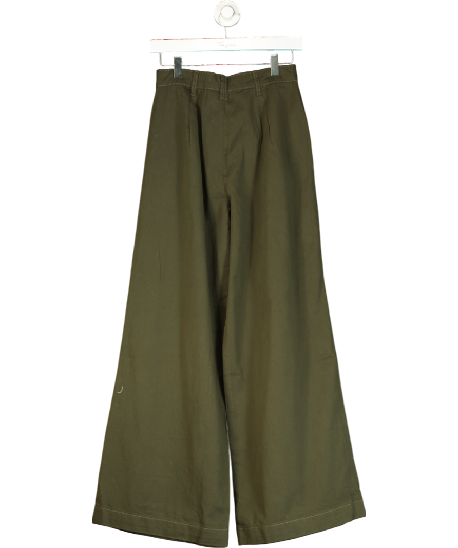 Nobody's Child Green Khaki Twill Pleated Wide Leg Ava Trousers UK 8