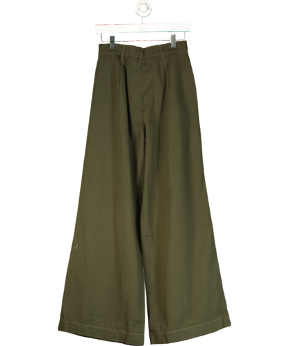 Nobody's Child Green Khaki Twill Pleated Wide Leg Ava Trousers UK 8