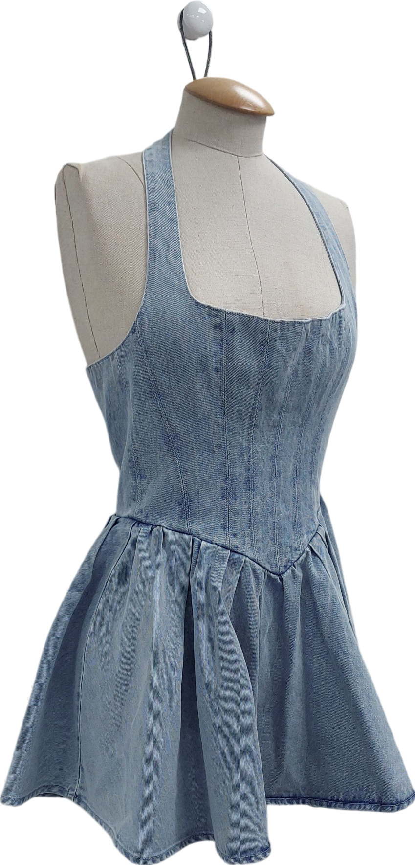 Oh Polly Blue Halter Denim Dress UK 10