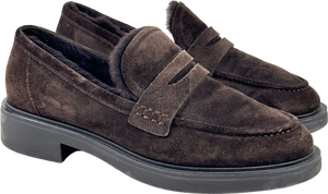 Gianvito Rossi Chocolate Brown Harris 20 Shearling-lined Suede Loafers UK 6 EU 39