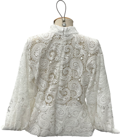 FOREVAYOUNG White Long Sleeved Lace Dress With Button Detail UK M/L