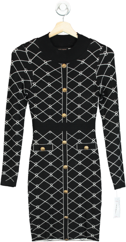 QED London Black Geometric Button Dress UK S/M