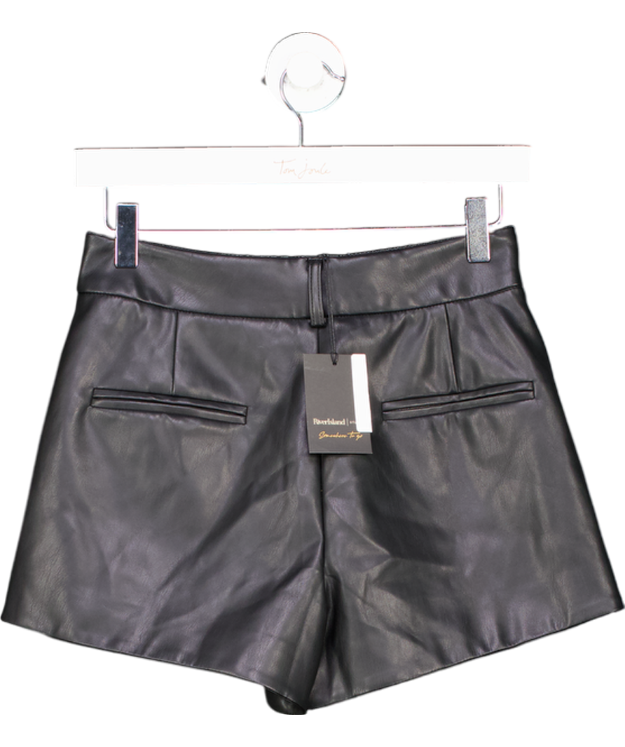 River Island Black Faux Leather Shorts UK 6