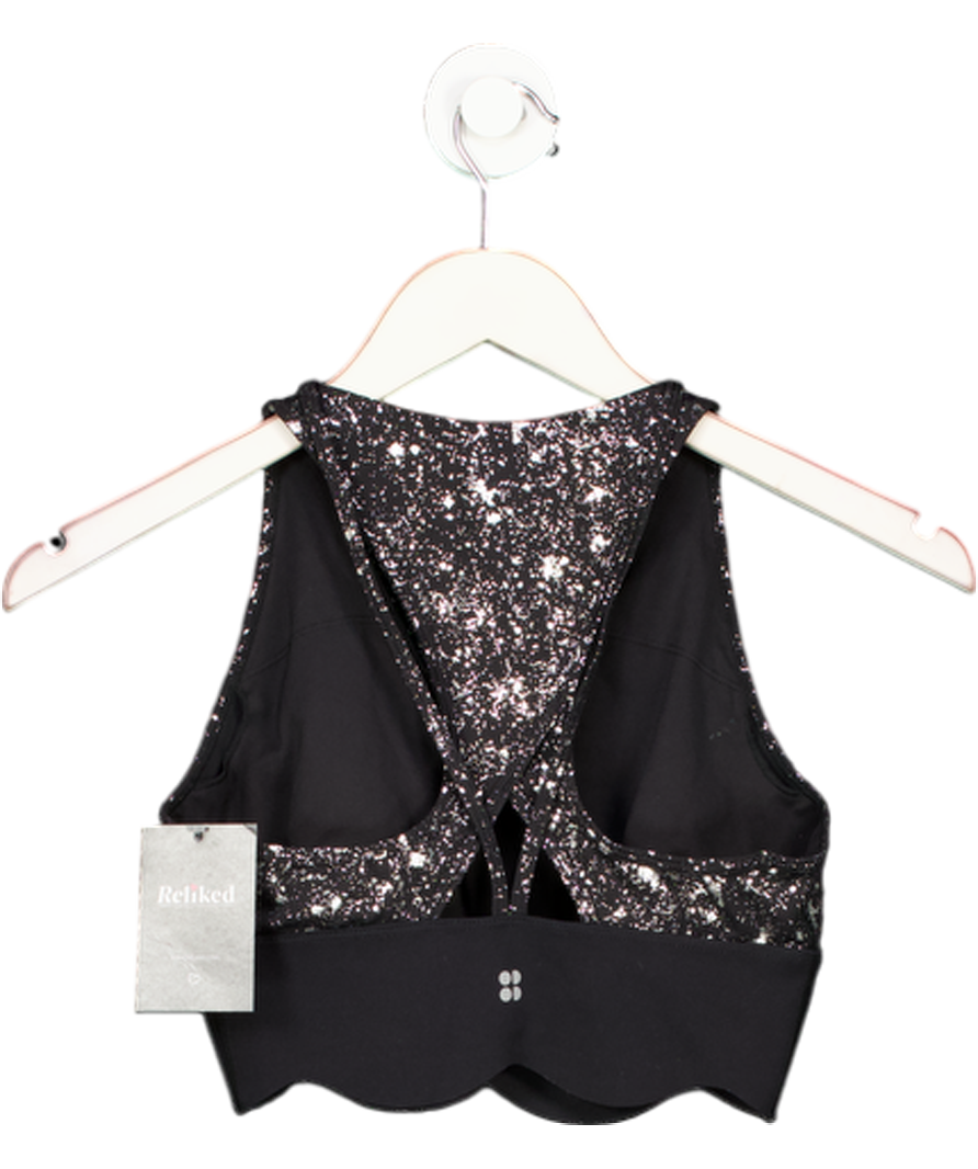 Sweaty Betty Black / Silver Sparkle Scalloped Power Contour Plunge Bra UK S