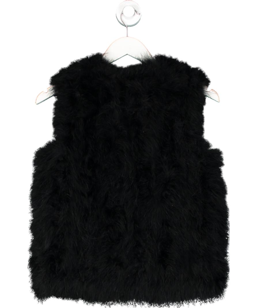 YVES SALAMON Black Feather-embellished Silk-satin Vest UK 4