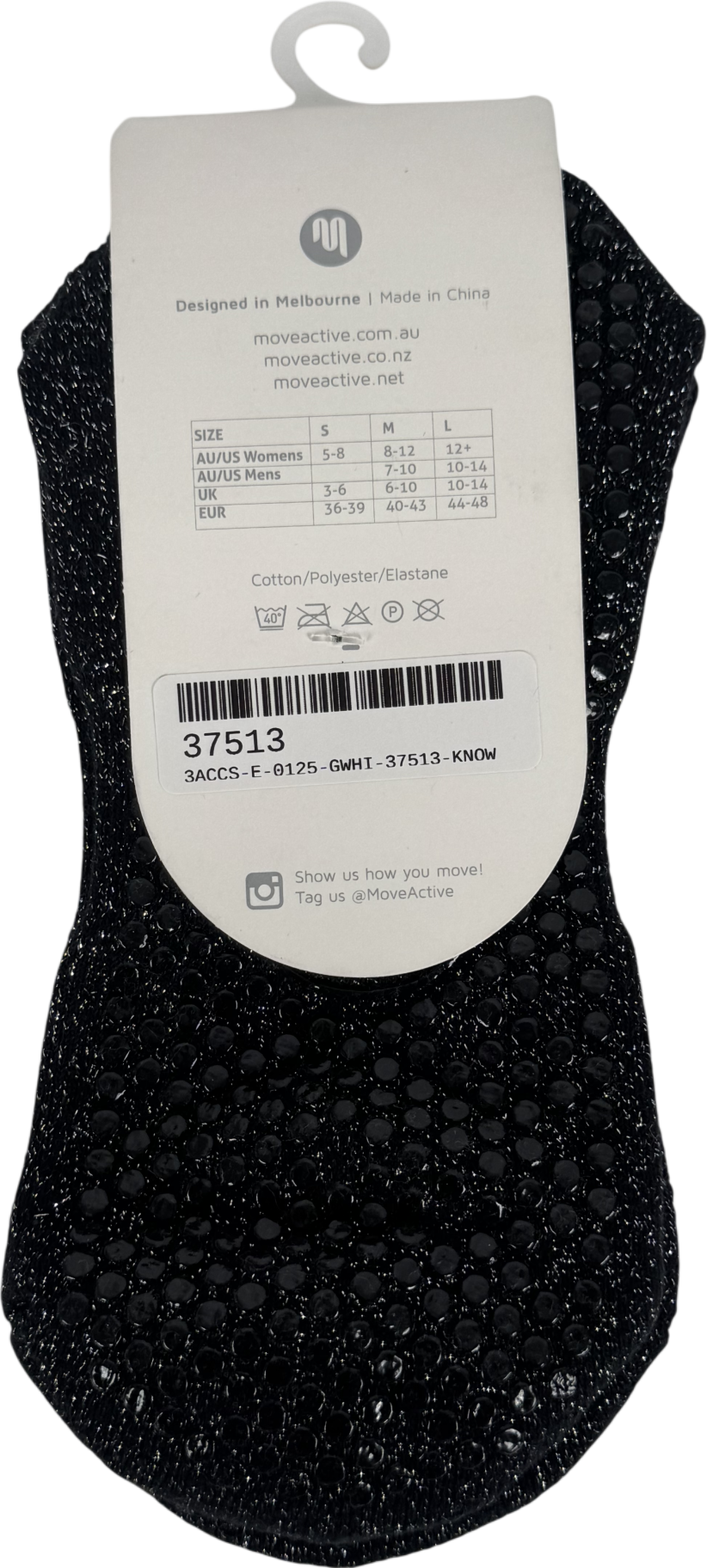 Move Active Low Rise Grip Socks - Black Sparkle Frill UK M