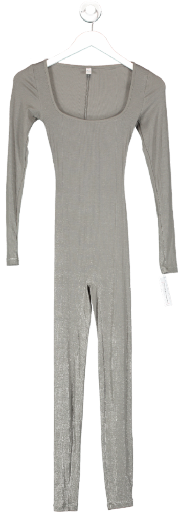 Oh Polly Grey Iris  Ribbed Modal Long Sleeve Jumpsuit UK S