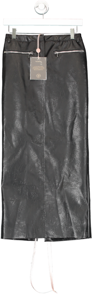 House of CB Black Tana Faux Leather Midi Skirt UK S
