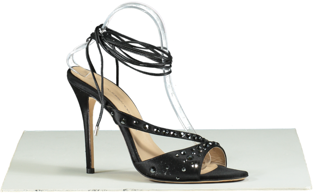 Alessandra Rich Black 100mm Visocse & silk satin Embellished sandals UK 7 EU 40
