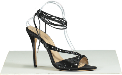 Alessandra Rich Black 100mm Visocse & silk satin Embellished sandals UK 7 EU 40