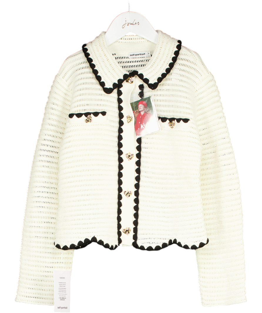 Self-Portrait Cream Crochet Cardigan with Gold Heart Buttons 8-10 Years