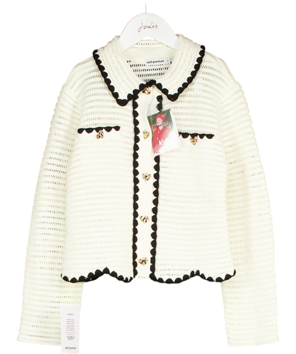 Self-Portrait Cream Crochet Cardigan with Gold Heart Buttons 8-10 Years