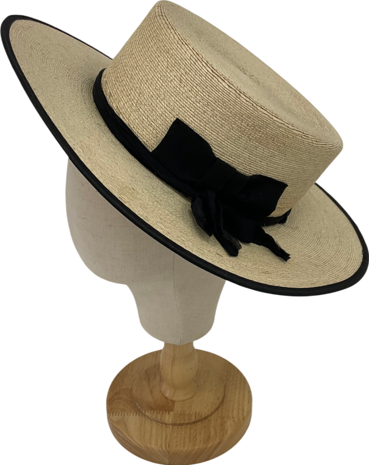 Boutique Bonita Beige Boater Ribbon Embellished Straw Hat One Size