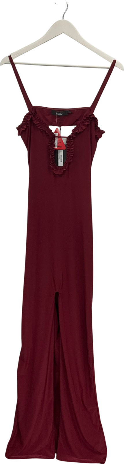 Ego Red Plunge Cut Out Frill Detail Slit Skirt Maxi Dress UK 14