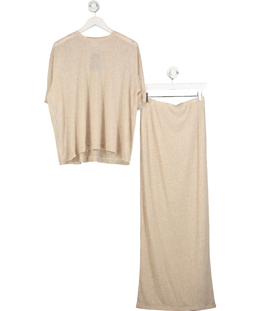 SNYDYS Pink Fine Knit Drop Shoulder T-shirt And Skirt Set UK M