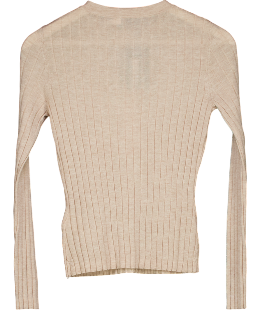 Mint Velvet Beige Ribbed Henley Knit Top UK S