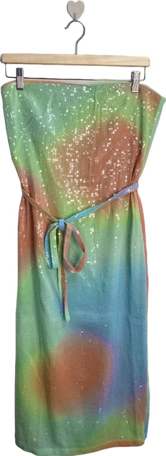 French Connection Blue Mist Multi Coloured Sequinned Midi Skirt UK 12