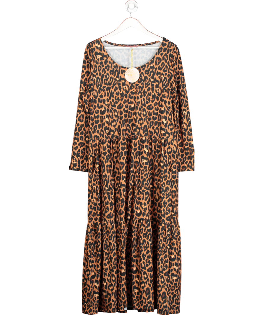 Popsy Clothing Brown Celine Animal Print Tiered Maxi Dress UK 20