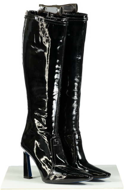 Manc Black Patent Leather Kenny Knee-High Boots UK 6