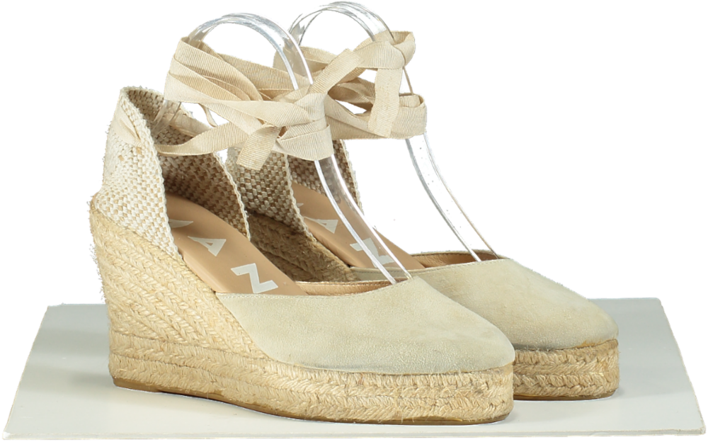 Manebi Beige Suede Espadrille Wedges UK 6 EU 39