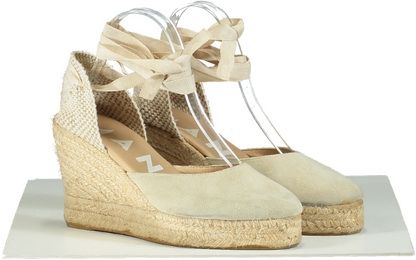 Manebi Beige Suede Espadrille Wedges UK 6 EU 39