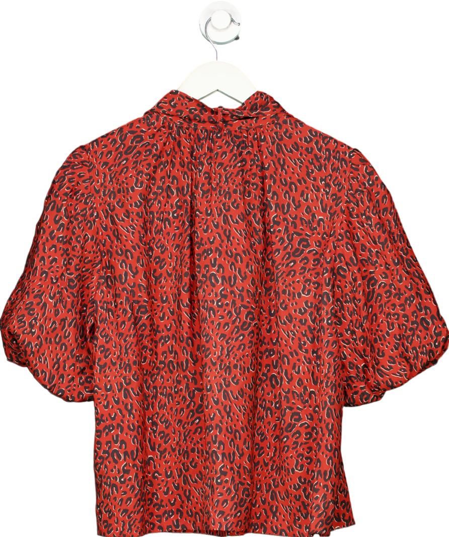 ELEVEN LOVES Poppy Puff Sleeve Blouse - Red Leopard UK 12