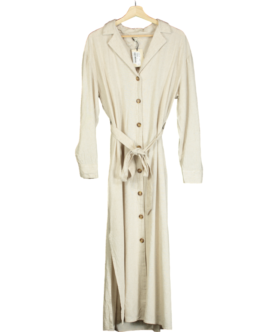 River Island Beige Linen Maxi Shirt Dress UK 12
