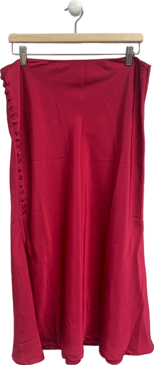 Warehouse Pink Satin Skirt With Buttons UK 14
