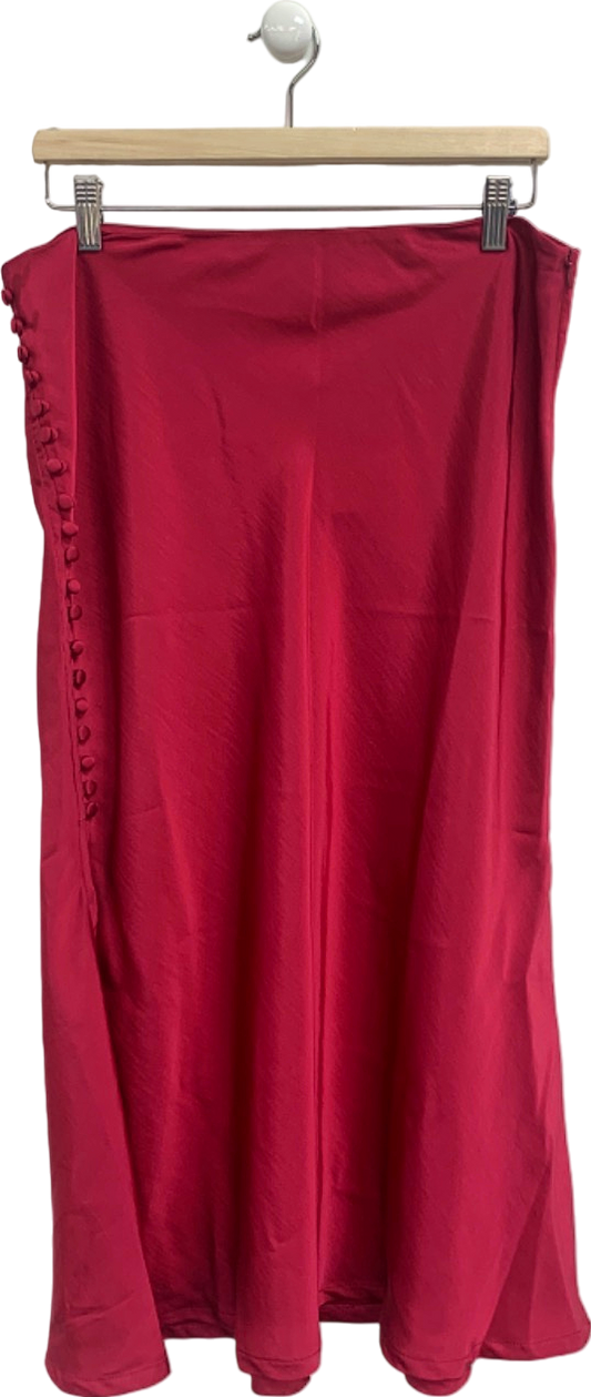 Warehouse Pink Satin Skirt With Buttons UK 14