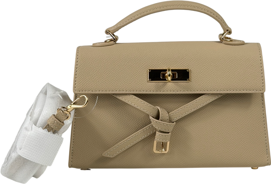 CHARLES & KEITH Beige Turn-lock Top Handle Bag With Crossbody Strap
