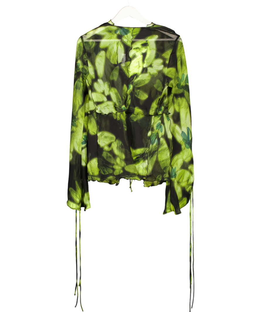 MANGO Green Floral Chiffon Tie Front Blouse UK M