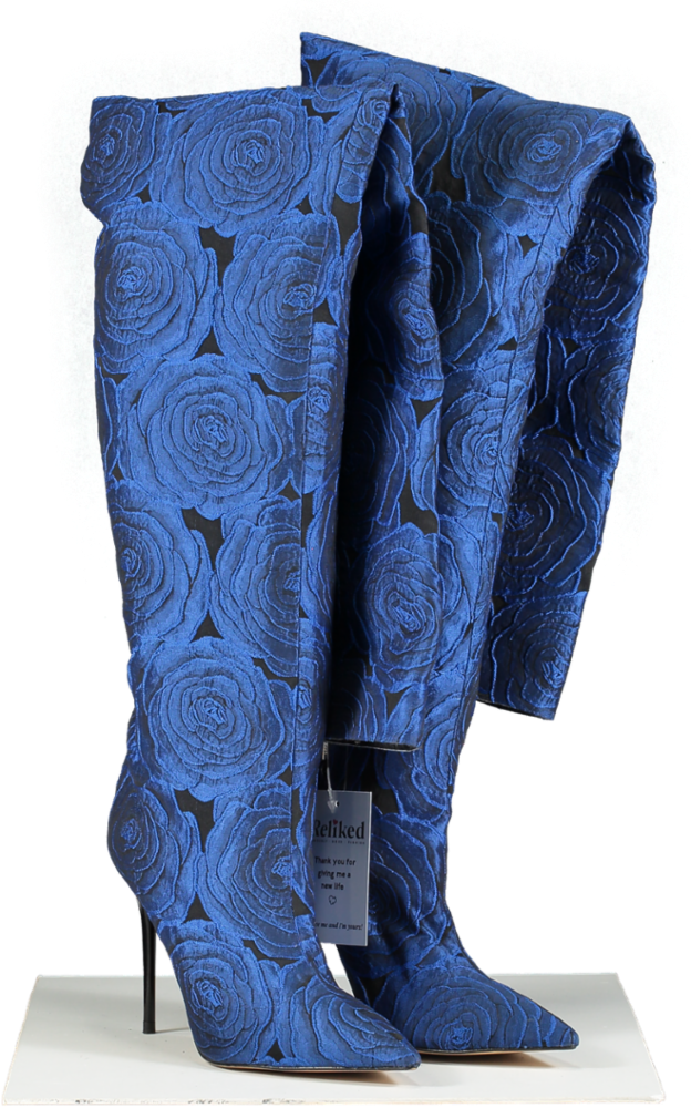ZARA Blue Floral Full Length Boots UK 8 EU 41 👠