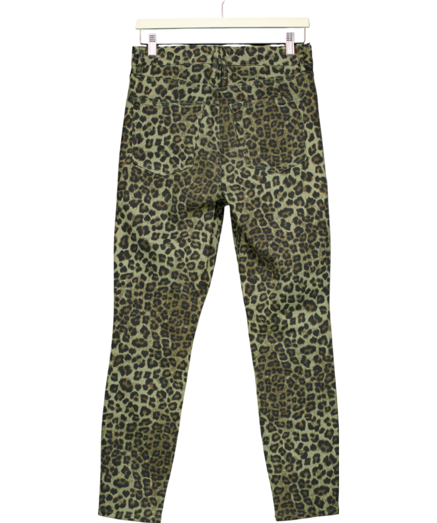 Good American Green Leopard Print Crop Jeans UK 8