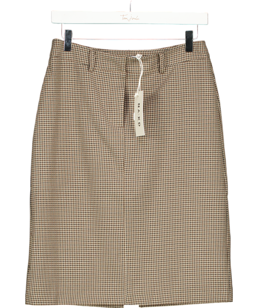 NA-KD Brown Check Pencil Skirt UK 8