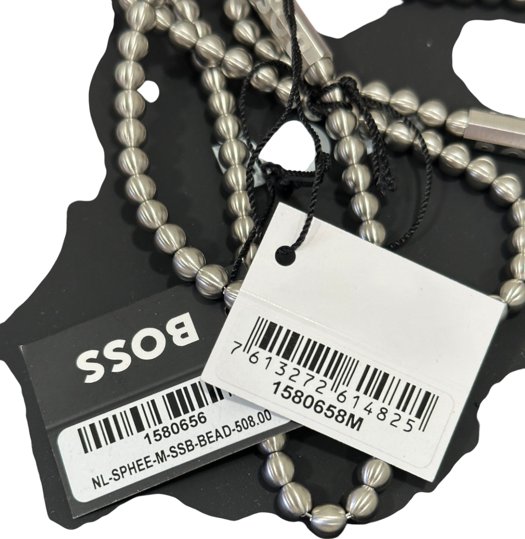BOSS Metallic Sphere Beaded Stainless Steel Men's Necklace & Bracelet Set