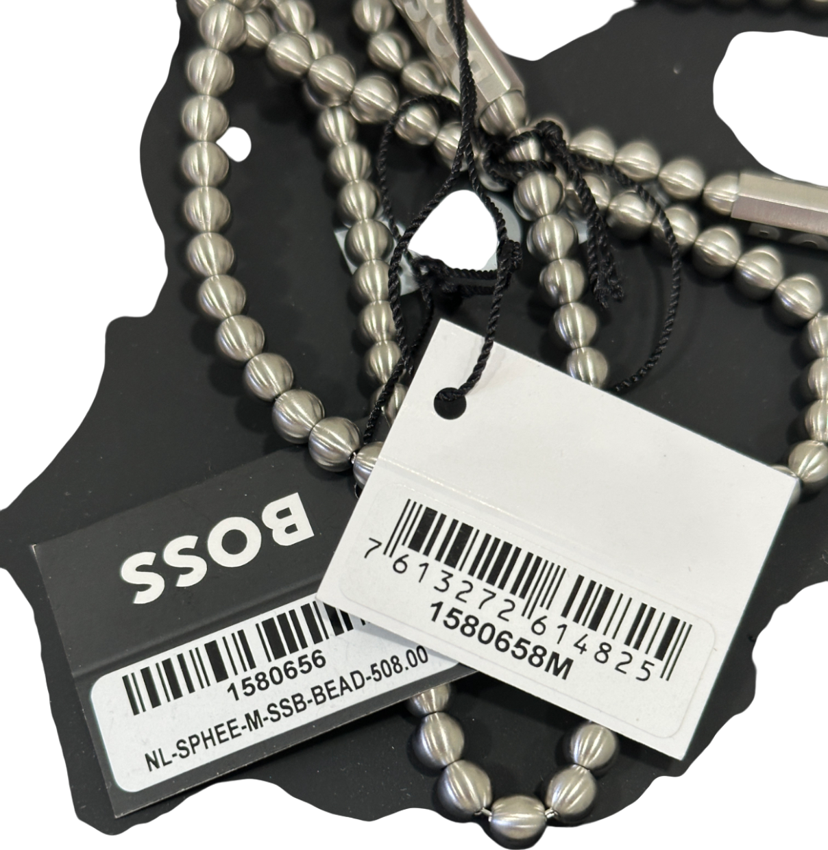 BOSS Metallic Sphere Beaded Stainless Steel Men's Necklace & Bracelet Set