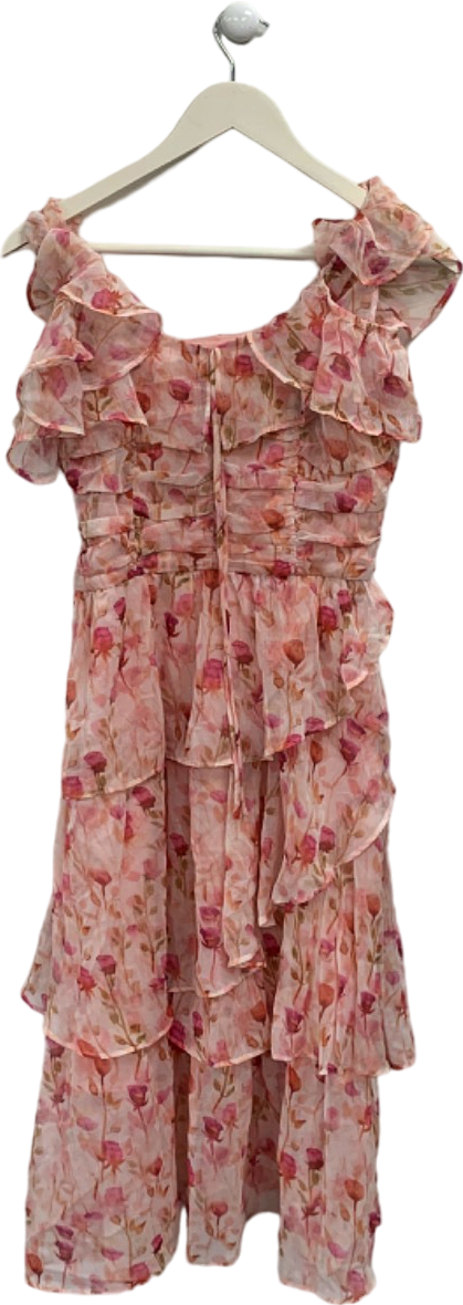 Pink Floral Ruffle Dress UK S
