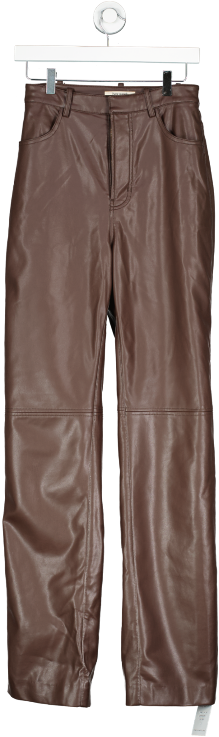 House of CB Inaya Dark Brown Stretch Vegan Leather Trousers UK S