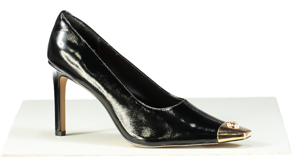 Kurt Geiger Black Patent Leather regent court heel with Gold Cap Toe EU 41 UK 8
